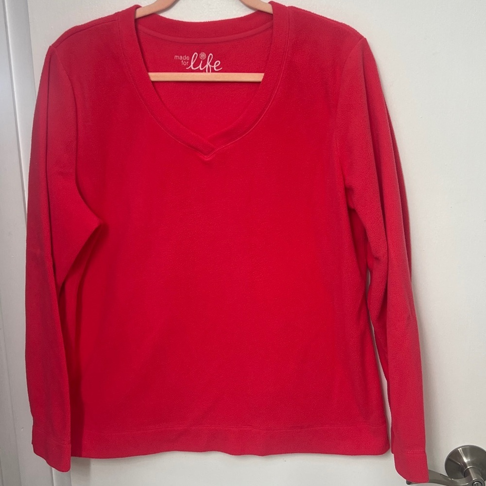 Made for life, Women’s Long Sleeved V-neck fleece, Watermelon Pink, Sz. L, GUC